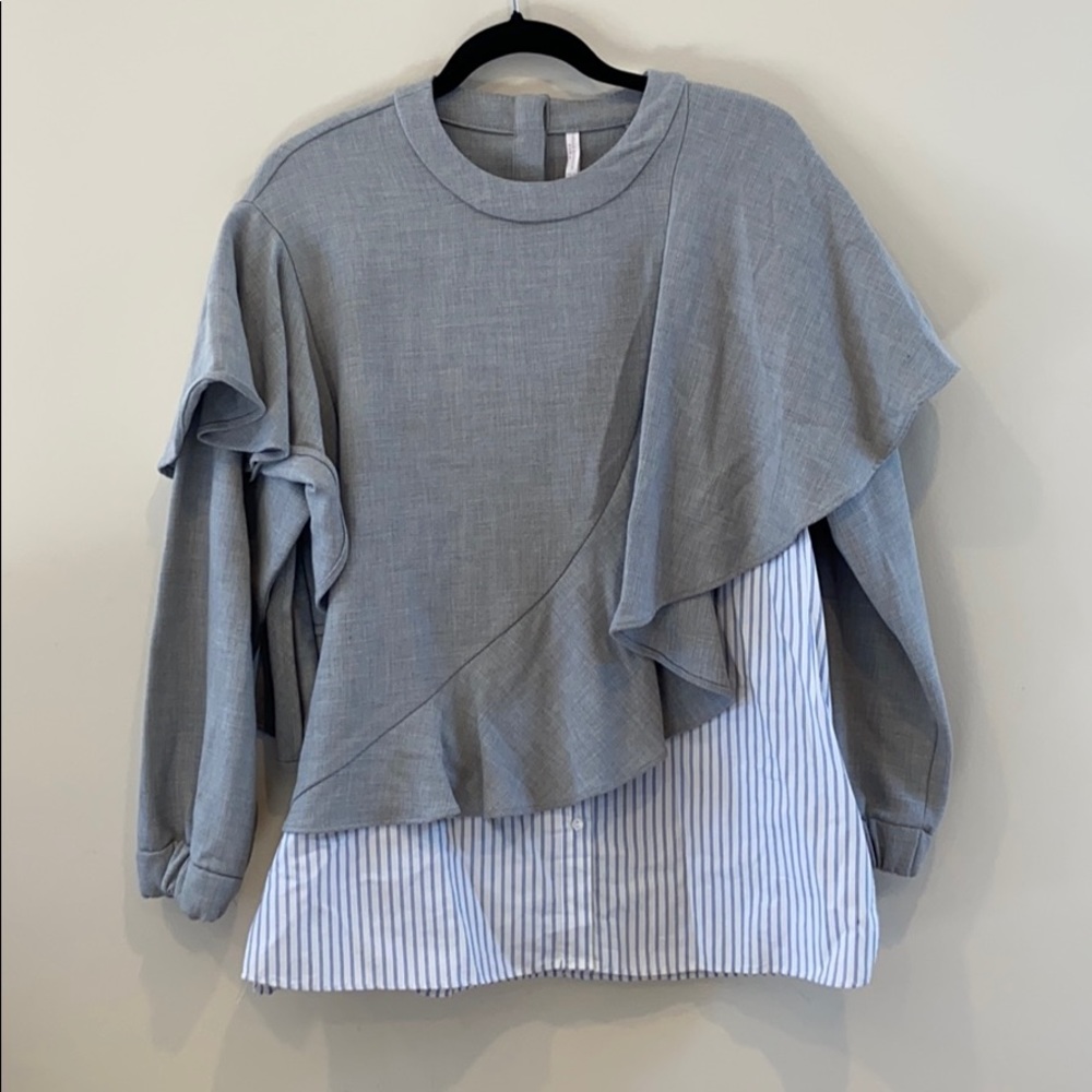 Zara Ruffle Top With Button Down Layer - image 1